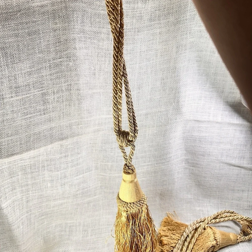 Gold Curtain Tassel Tiebacks Pair Braided Rope Drapery Holdbacks 23